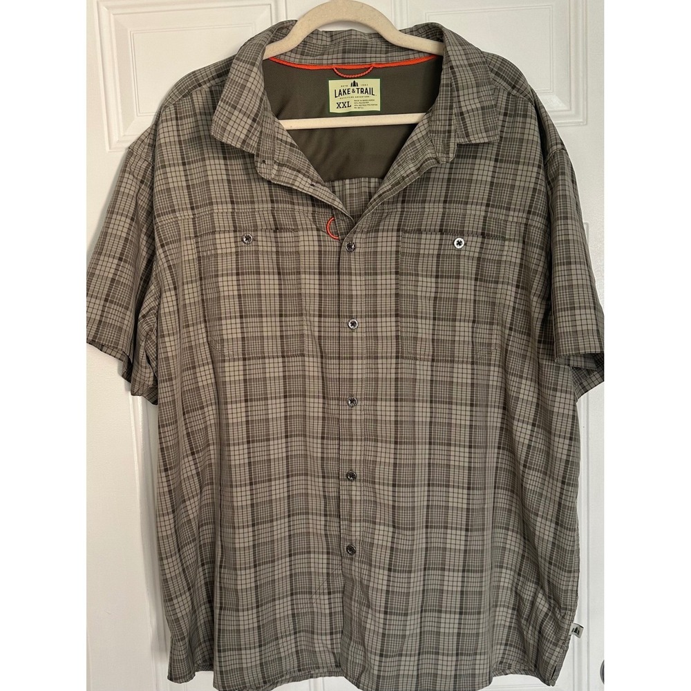 Lake & Trail Mens XXL Plaid Short Sleeve Hiking Fishing Shirt Outdoor